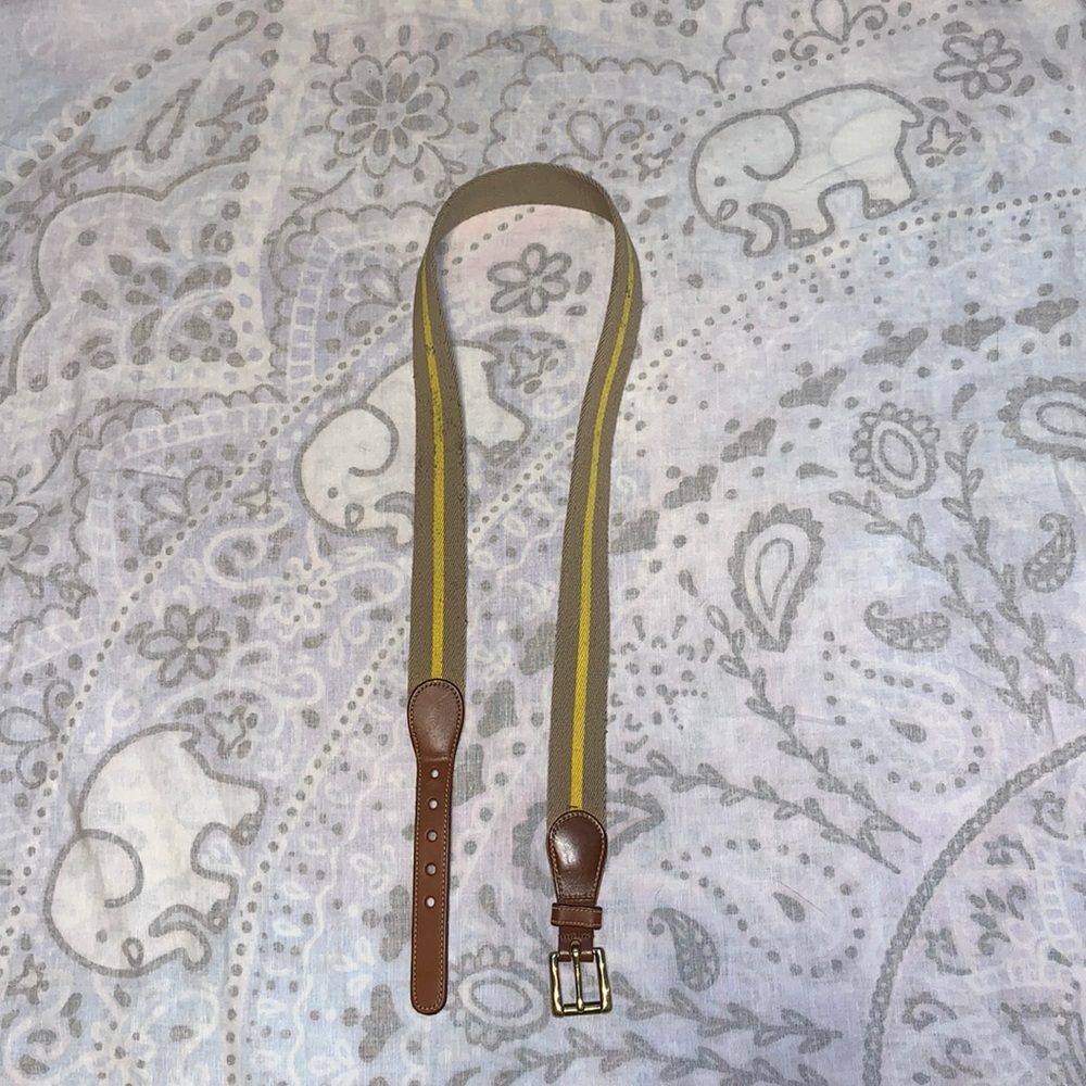 Vintage Dooney & Bourke Yellow Stripe Belt Brass & Wool Sz 36